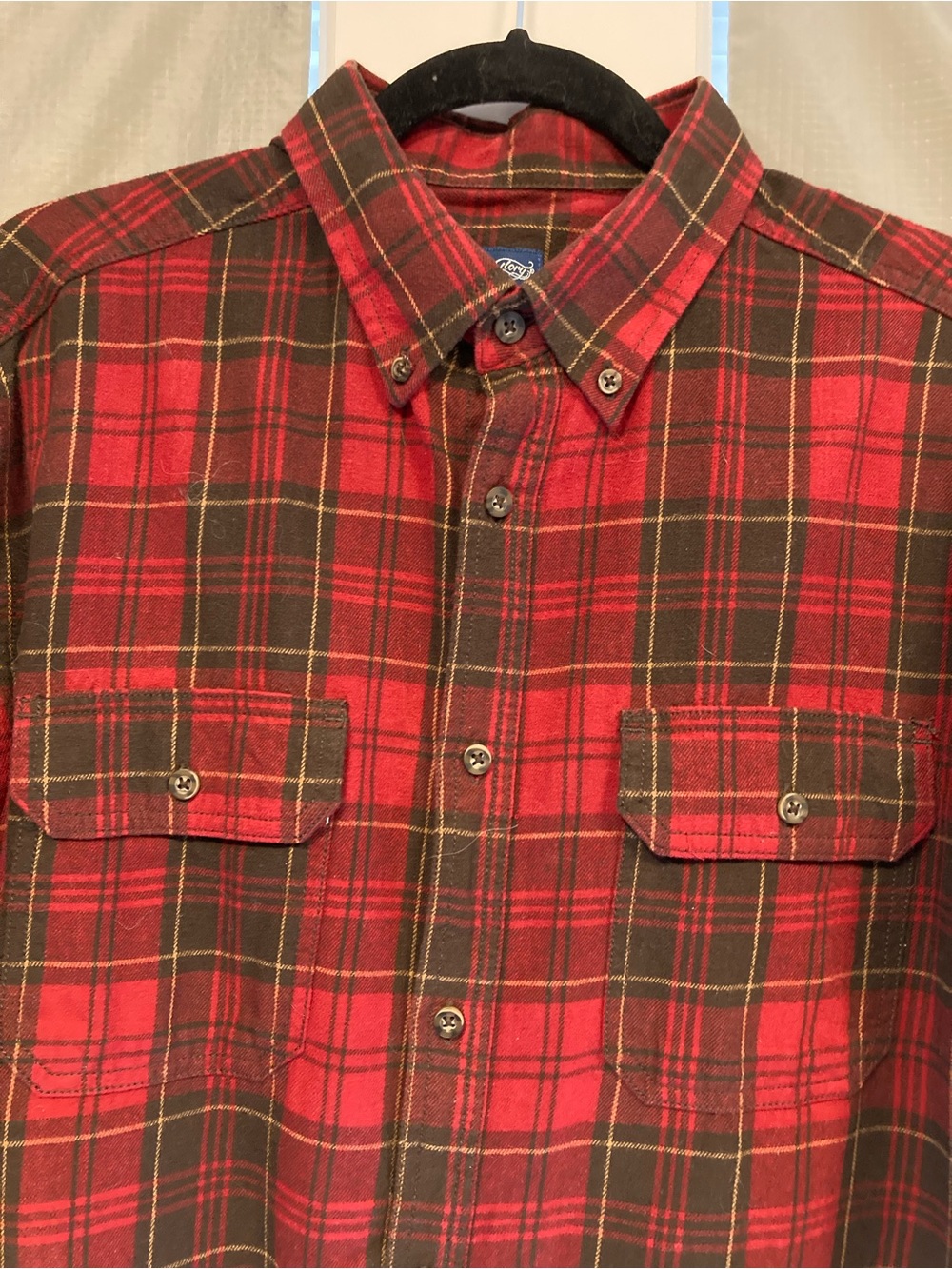 Faded Glory Men's Red Plaid Button-Down Flannel Shirt, Size Large